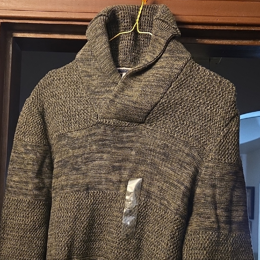 Sun + Stone Men's Olive Sweater with Shawl Collar